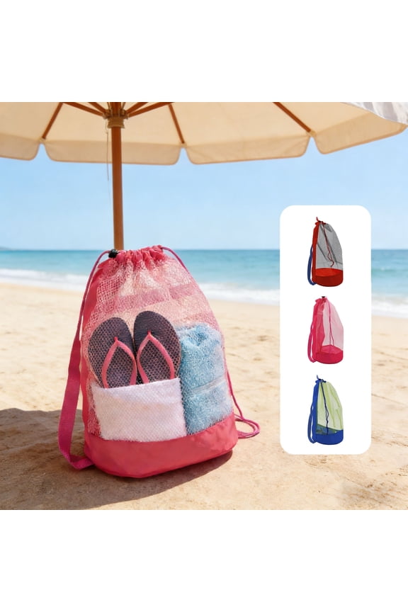 Mesh Beach Bag Tote for Toys and Shells – Large Capacity Breathable Mesh Storage for Beach, Pool, Crabbing and Outdoor Play Supplies