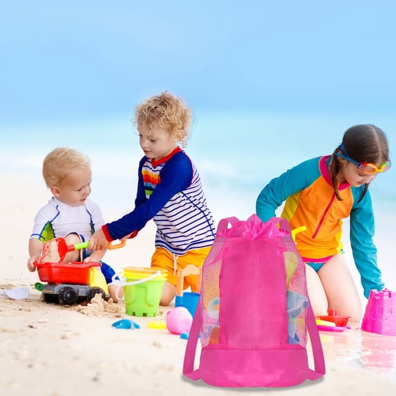 Mesh Beach Bag for Toys Storage, Large Capacity Waterproof Sand Resistant Drawstring Backpack with Adjustable Shoulder Straps for Outdoor Pool, Beach, Swimming, Boating and Sports Gear