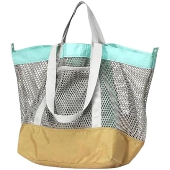 Teal Unisex Mesh Beach Bag - Roomy Travel Shoulder Tote for Vacation, Swimming & Outdoor Recreation