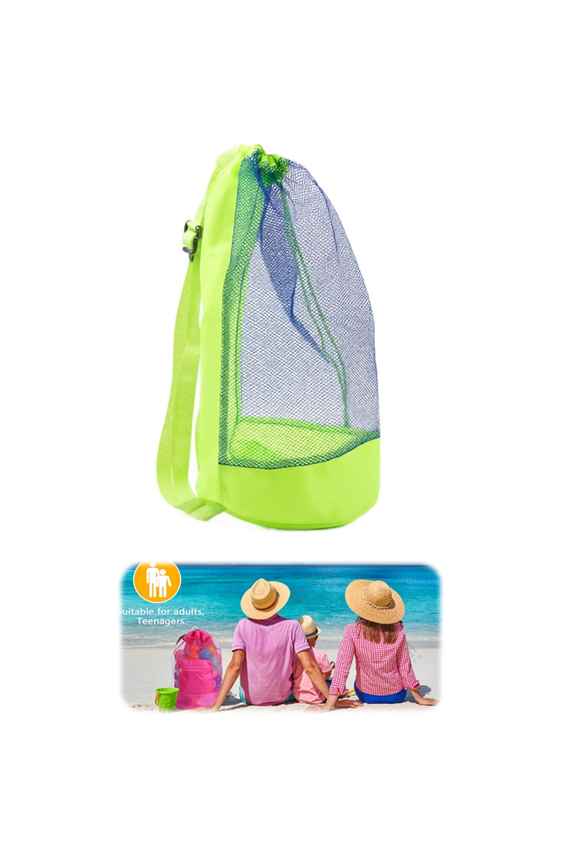 Mesh Beach Bag, Washable Large Mesh Backpack Sea Shell Organizers Drawstring Storage Bags