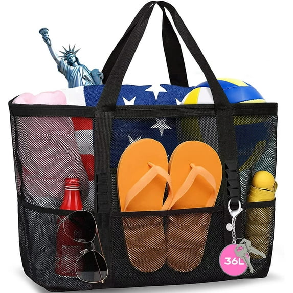 Mesh Beach Bag Waterproof Sandproof Tote Bags Swimming Pool Bag Cruise Beach Essentials for Vacation Must Haves