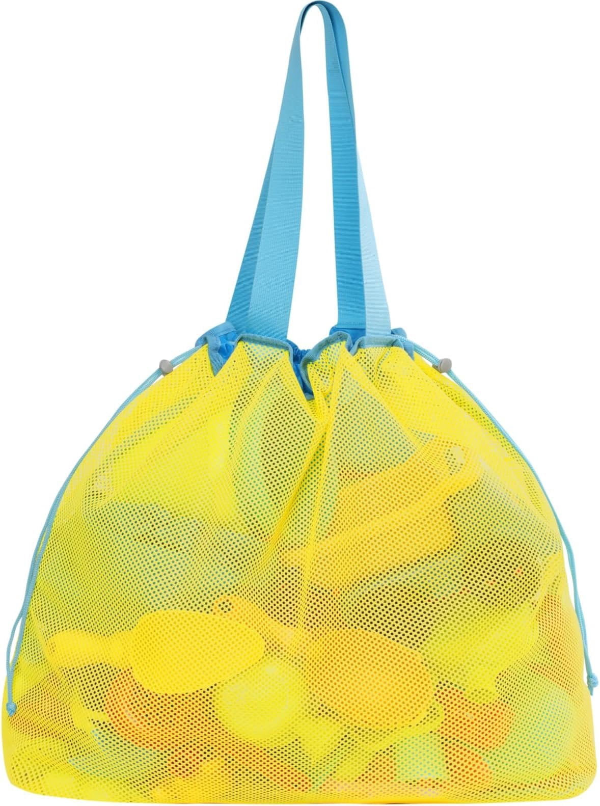 Mesh Beach  Bag With Drawstring - Lightweight Tote for Sand Toys, Foldable Beach Bag for Beach Pool Travel Essentials, Bright Yellow