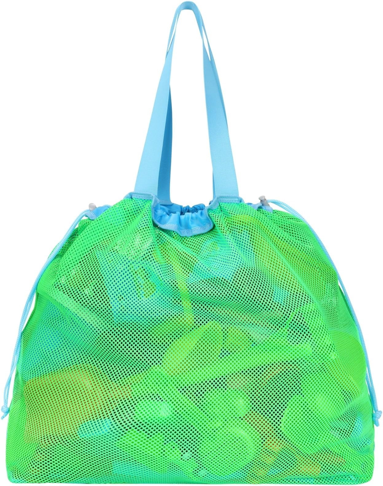 Mesh Beach  Bag With Drawstring - Lightweight Tote for Sand Toys, 's Storage Bag for Travel Essentials, Neon Green