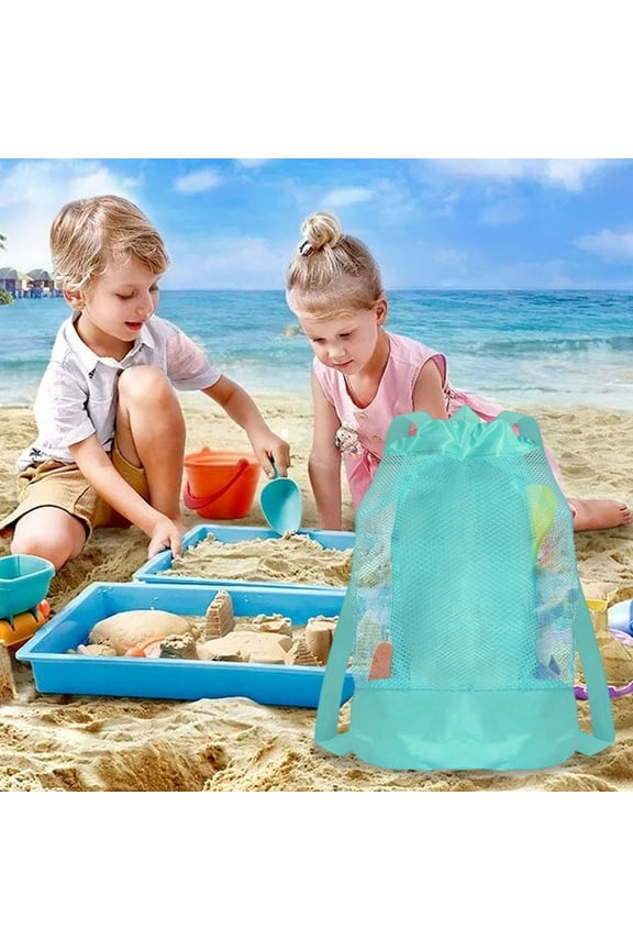 Mesh Beach Bag for Kids, Sand Toy Storage Backpack with Adjustable Straps, Lightweight Outdoor Pool Beach Organizer