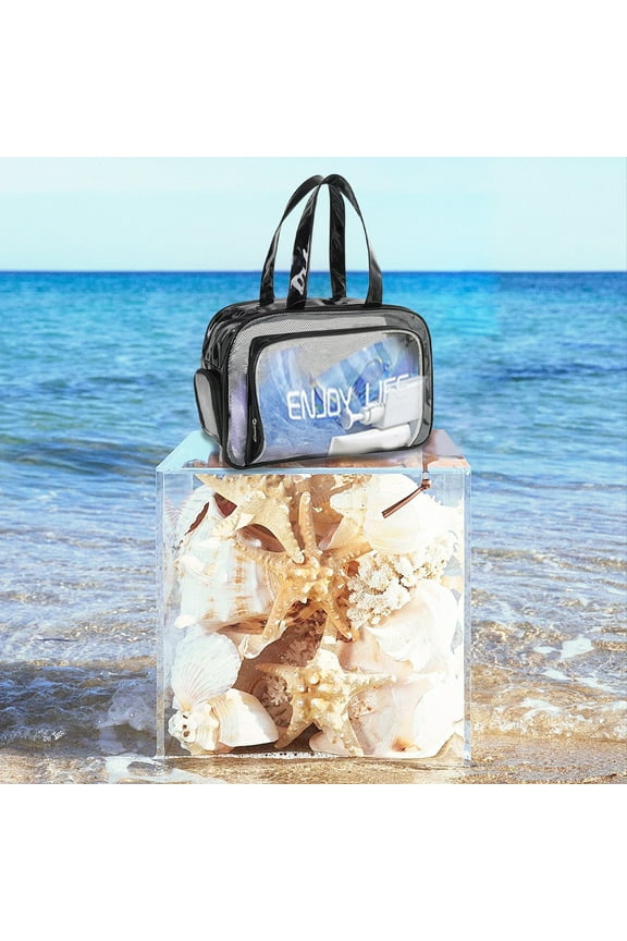 Mesh Beach Bag for Pool & Beach | Sandproof Dry Wet Separation Tote | Large Capacity 38x25x16cm | Polyester Ripstop | Black Blue Purple Beige