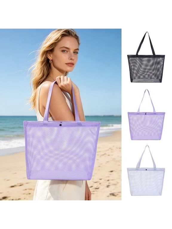 Mesh Beach Bag for Women, Sand-proof Waterproof Large Mesh Tote Bag, Swimming Pool Beach Toy Shoulder Pouch, Travel Vacation Cruise Essentials