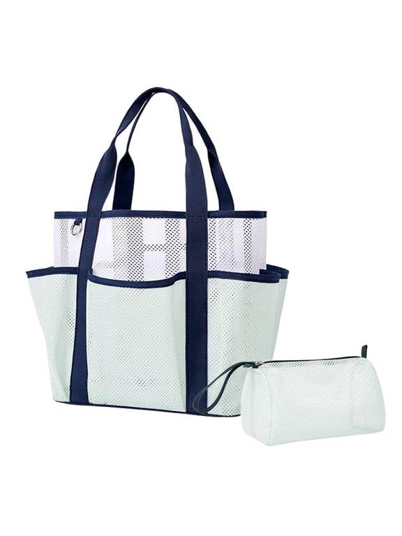 Beach Bag,Breathable Mesh Beach Tote Bag, Foldable Large Swim Pool Bag with 8 Pockets for Swimming,Travel, Vacation Essentials,Green
