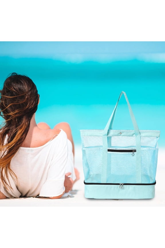 Mesh Beach Bag with Cooler, Large Beach Tote Bag for Women, Waterproof Sandproof for Travel Daily Swim Pool