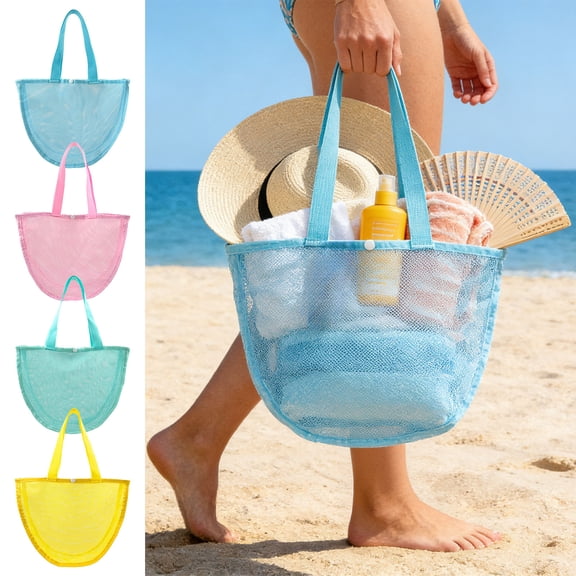 Mesh Beach Bags for Women, Small Beach Tote with Handle Strap, Portable Shower Bag Pool Bag Toiletry Tote for Bathroom, Gym, Travel, Camp, Beach, Dorm & College Essentials, Blue