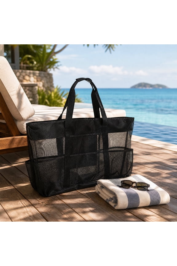 Mesh Beach Pouch Large Capacity Sand Proof Beach Tote With Multi Pockets Light Breathable Mesh Pouch For Pool Travel Gym Shopping Outdoor Family Staples