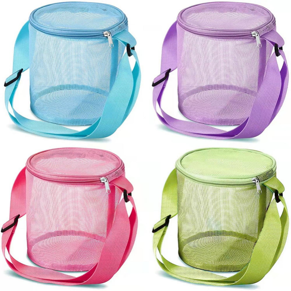Mesh Beach Shell Bags Sea Shell Bags Kids Seashell Bags Collection Bag for Toys Swimming Accessories for Boys and Girls,4PCS