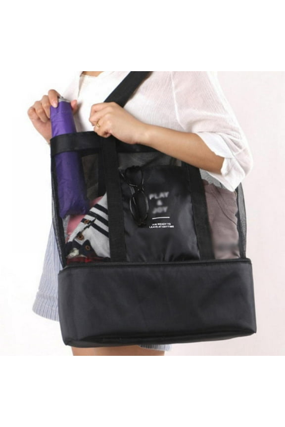 Mesh Beach Tote Bag with Detachable Insulated Cooler Compartment for Women Men, Large Beach Bags for Beach Pool Picnic Camping