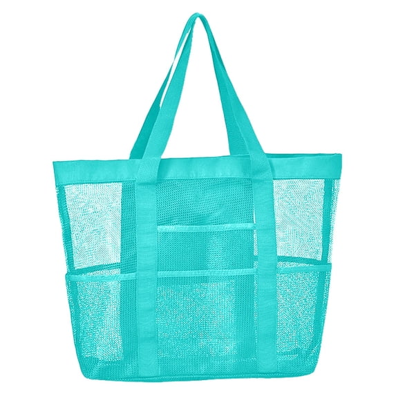 Mesh Beach Tote Bag with Zipper Pocket Large Capacity Water Resistant for Travel Pool Outdoor Use(Blue,One Size)