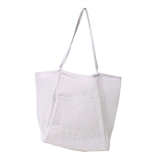 Mesh Beach Tote Portable Simple Tote for Fishing Vacation Swimming White