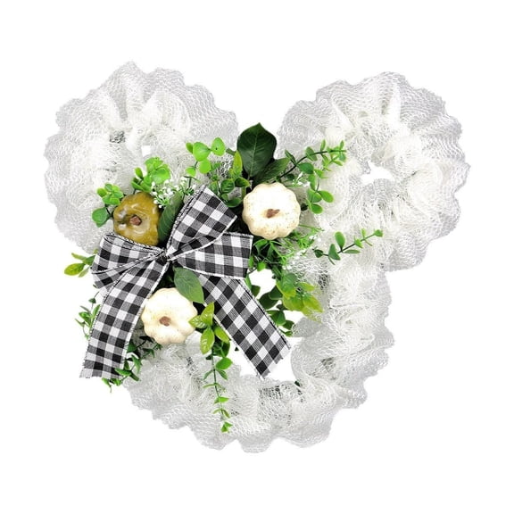 Mesh Bear Head Wreath With Bow 17.2X15.7X0.8 Inch Artificial Flower Wreath For Outdoor Courtyard Door Fence Wall Spring Holiday Decor