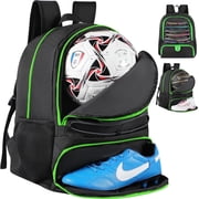 Mesh Black Basketball Soccer Bag Backpack Sports Volleyball Football Bag with Ball and Shoe Compartment for Man Women Ball Equipment Bag All Sports Venue, Green