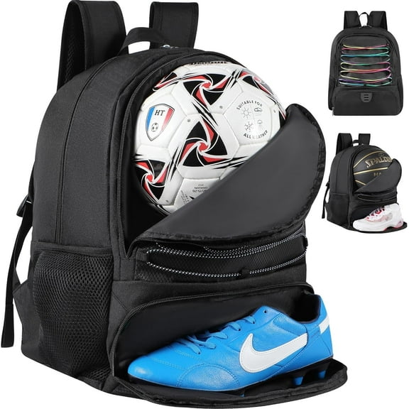 Mesh Black Basketball Soccer Bag Backpack Sports Volleyball Football Bag with Ball and Shoe Compartment for Man Women Ball Equipment Bag All Sports