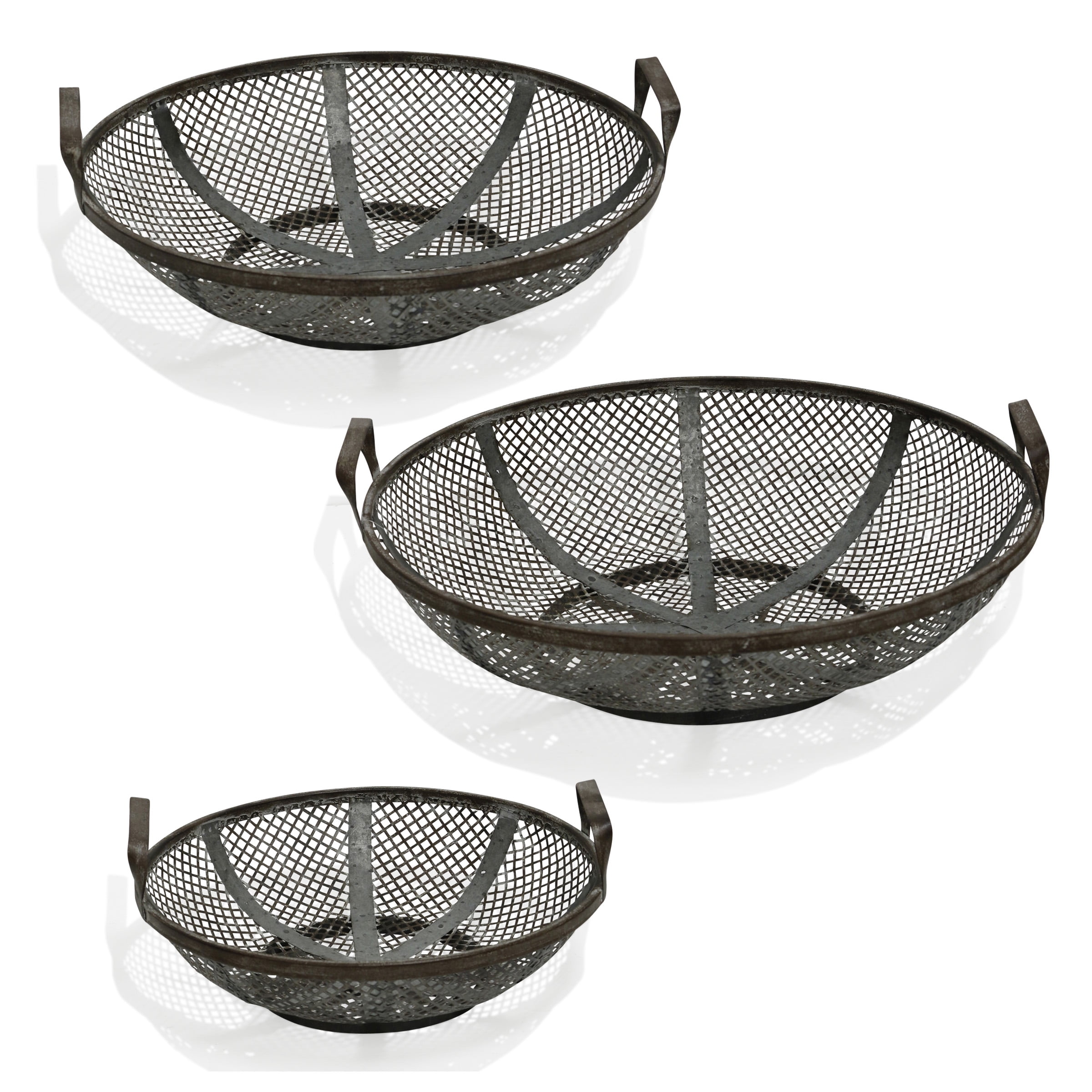 Mesh Black Steel Metal Baskets with Handles (Set of 3)