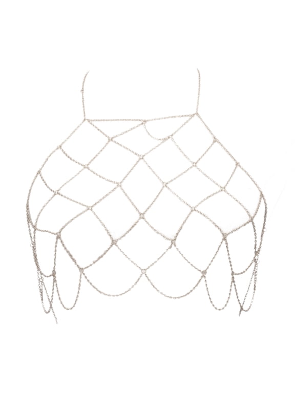 Mesh Body Chain Handmade Chest Chain Beach Bikini Bra Chain Harness Belt Body Accessories for Women and Girls