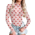 thumbnail image 1 of Mesh Bodysuit for Women Womens Bodysuits Valentine Heart Print Turtleneck Long Sleeve Body Suit Slim Fit Ruched One Piece Fall Outfits Slim Fit Blouses Bodycon Sheer Blouse Clubwear, 1 of 5