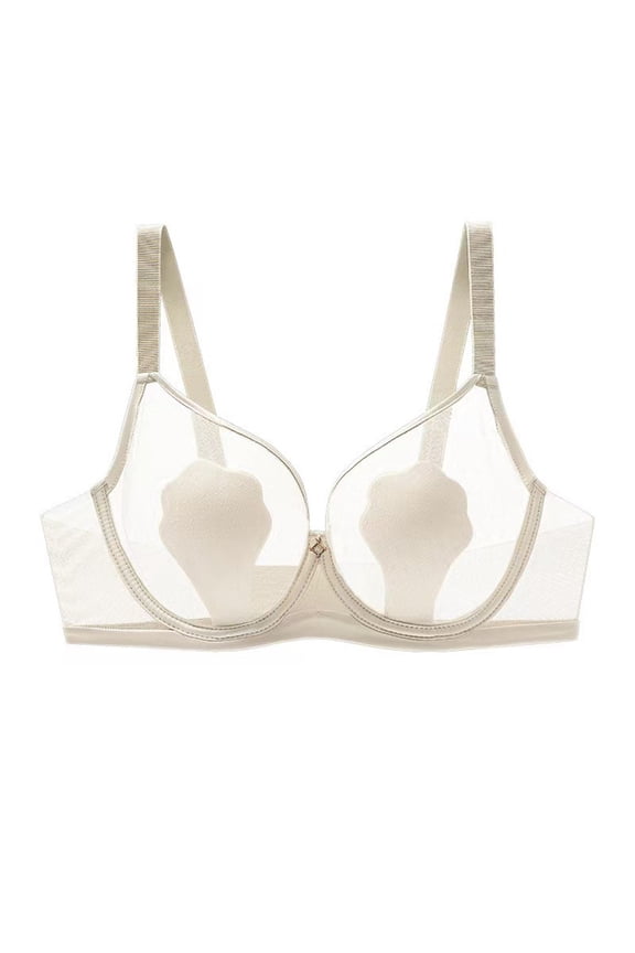 Mesh Bras For Women Underwire Push Up Solid Color Everyday Bras Full Coverage Anti Exposure Lifting Nipple Bras (XL, White)