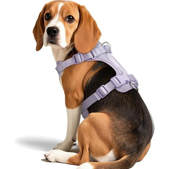 Mesh Breathable Dog Harness: No Pull Harness with 3 Fast-Release Buckles Adjustable for Walking & Training for Small Medium Large Dogs (Lilac, M: Neck=17"-22"/Chest=15"-28")