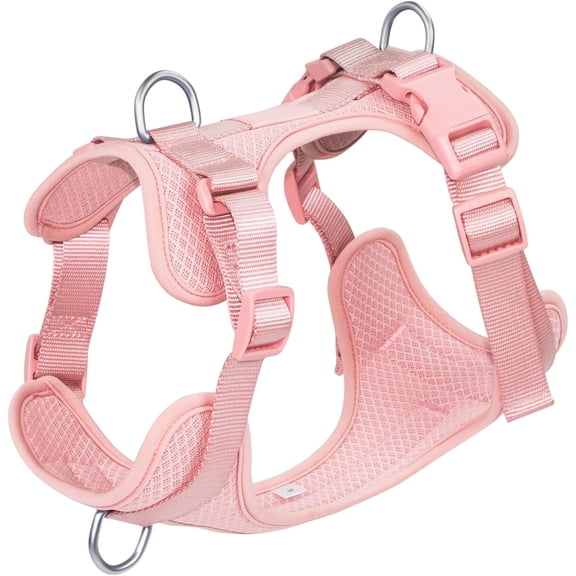 Mesh Breathable Dog Harness: No Pull Harness with 3 Fast-Release Buckles Adjustable for Walking & Training for Small Medium Large Dogs (Pink, L: Neck=20"-25"/Chest=17"-33")
