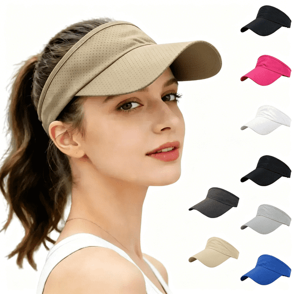 Mesh Sun Visor Hat Women Breathable Empty Top Sports Cap, UV Protection Wide Brim Tennis Hat for Running Golf Beach