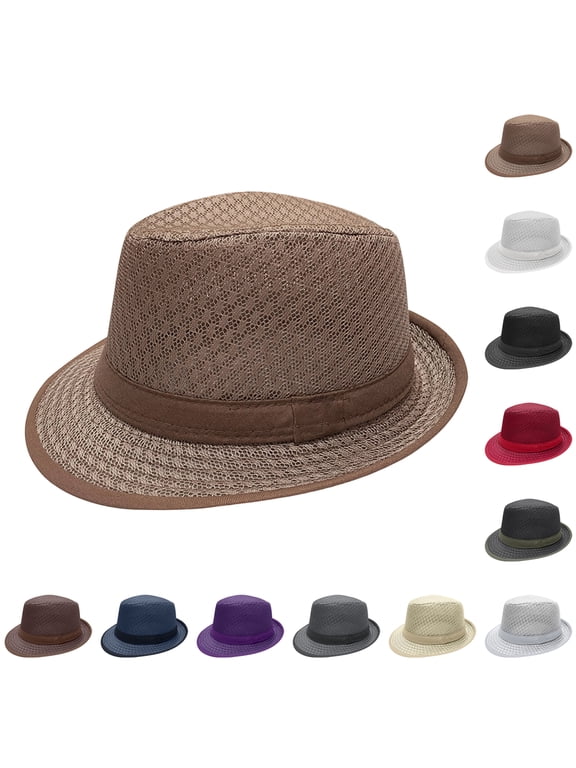 Mesh Breathable Sun Fedora Hat for Men Women Unisex Summer Outdoor Trilby Dress Hat for Beach Camping Travel Activities