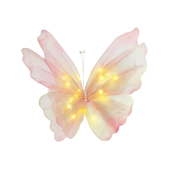 Mesh Butterfly with LED, Luminous Butterfly Yard Decor for Outdoor Wedding Garden Ornament Hanging Decoration Light Pink