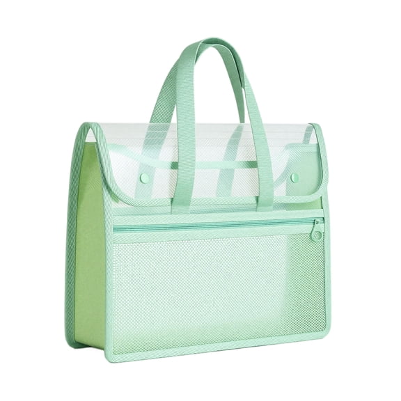 Mesh Button Flap Bag for Students, Transparent Document Book Case with Handle, Large Capacity Organizer for Exams, School Supplies, and Art Work Storage, 1Pack Green
