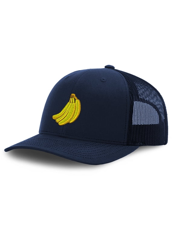 Mesh Cap Hat Embroidered Bananas B Embroidery Trucker Hats for Men & Women Cotton Navy Design Only
