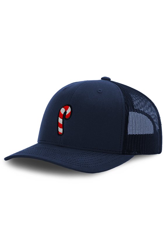 Mesh Cap Hat Embroidered Candy Cane Embroidery Trucker Hats for Men & Women Cotton Navy Design Only
