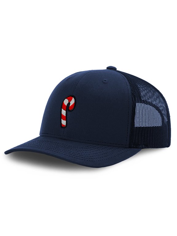 Mesh Cap Hat Embroidered Candy Cane Embroidery Trucker Hats for Men & Women Cotton Navy Design Only