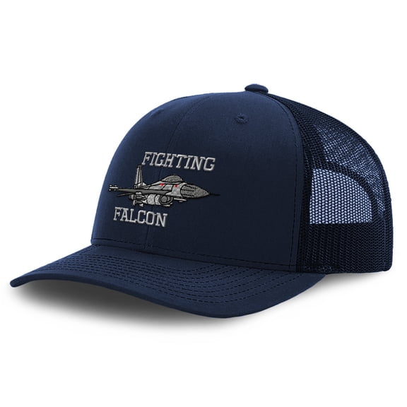 Mesh Cap Hat Embroidered F-16 Fighting Falcon Airplane A Embroidery Trucker Hats for Men & Women Cotton Navy Design Only