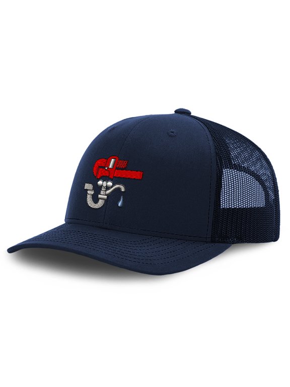 Mesh Cap Hat Embroidered Plumber Logo Embroidery Trucker Hats for Men & Women Cotton Navy Design Only