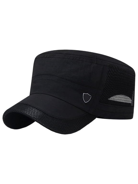 Mesh Cap Summer Army Hat for Men, Short Bill Cadet Cap with Quick-Dry Breathable Design, Flat Top Patrol Security Hat for Outdoor Work and Daily Wear