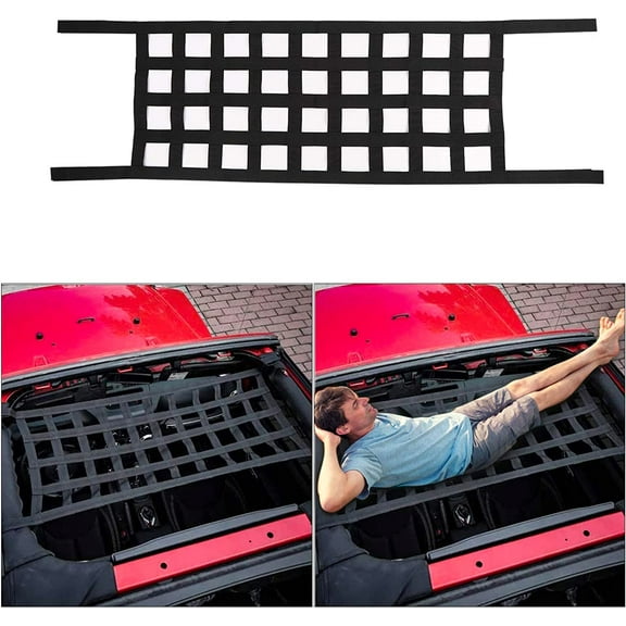 Mesh Cargo Net Hammock Roof Top Netting Hammock for Jeep Wrangler YJ TJ JK JKU JL JLU JT & Gladiator JT Accessories1987-2024 (Black)