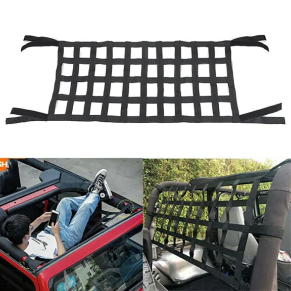 Mesh Cargo Net Hammock Roof Top Netting Hammock for Jeep Wrangler YJ TJ JK JKU JL JLU JT & Gladiator JT Accessories1987-2024 (Black)