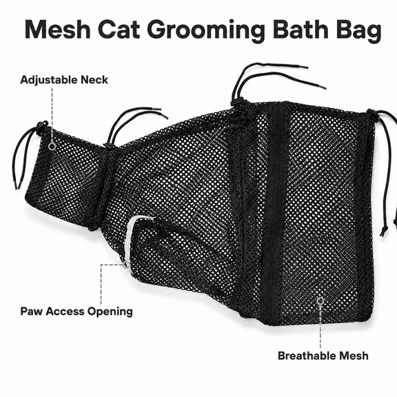 Mesh Cat Grooming Bath Bag with Adjustable Neck and Paw Opening for Bathing and Nail Trimming, 18 x 12 Inches, 1 Count