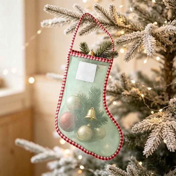 Mesh Christmas Stocking Storage Bag, 18.11-Inch Polyester Hanging Gift Holder, Red