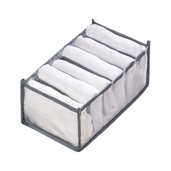 Mesh Clothes Storage Box with Dividers, Foldable Drawer Organizer for Underwear and Socks, Breathable Wardrobe Sorting Bag for Pants and Leggings, Grey Color, Medium 6-Grid Size