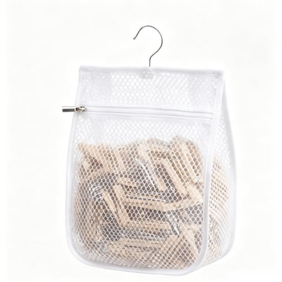 Mesh Clothespin Bag for Clothesline Outdoor,Clothes pin Bag with Zipper Closure,Large Opening,Large-Capacity Clothespin Storage Organizer with Hooks
