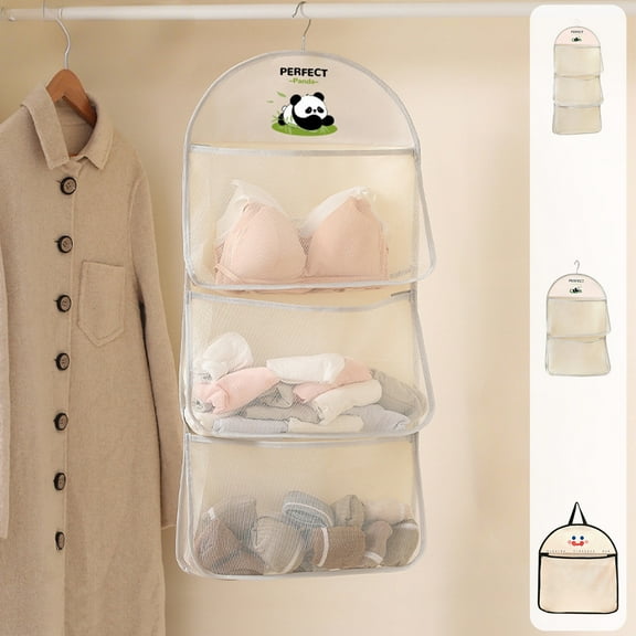 Mesh Clothing Storage Hanging Bag - Space-Saving Organizer That Hangs on Door or Wall, Breathable Storage for Clothes, Underwear, Socks & Household Sundries, Easy to Install & Clean, 16*32in, Beige