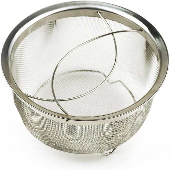Mesh Colander Strainer Basket with Folding Handles, 3-Quart Stainless Steel Steamer for Pasta, Salads & Frying, Dishwasher Safe, Works in Pressure Cookers for Easy Draining & Rinsing