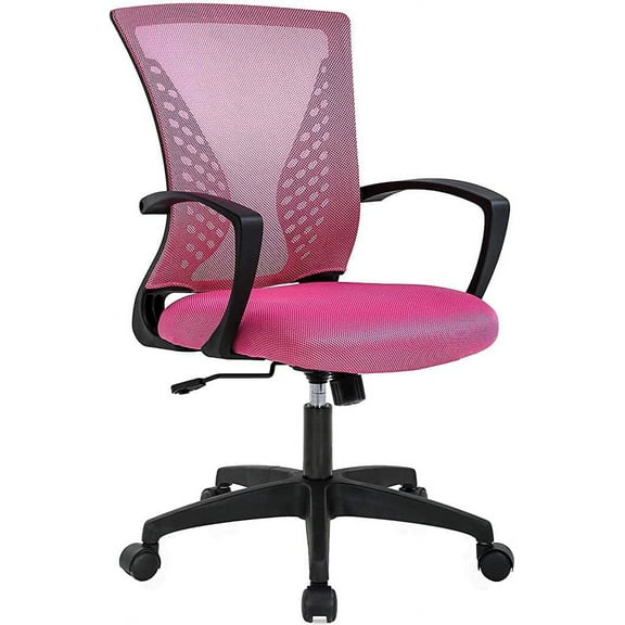 Mesh Computer Chair, Computer Chair with Lumbar Support & Arms,Height Adjustable Rolling Swivel Computer Chair, Home Office Chair Mid Back Task Chair, 250Lbs Home Office Chair for Adult, Pink
