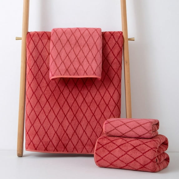 Mesh Corals Fleece Towel | Quick-Dry Absorbent Face & Shower Towel | Soft Checkerboard Weave | 74x34cm | Unisex Bath & Hair Drying Towel for Daily Use