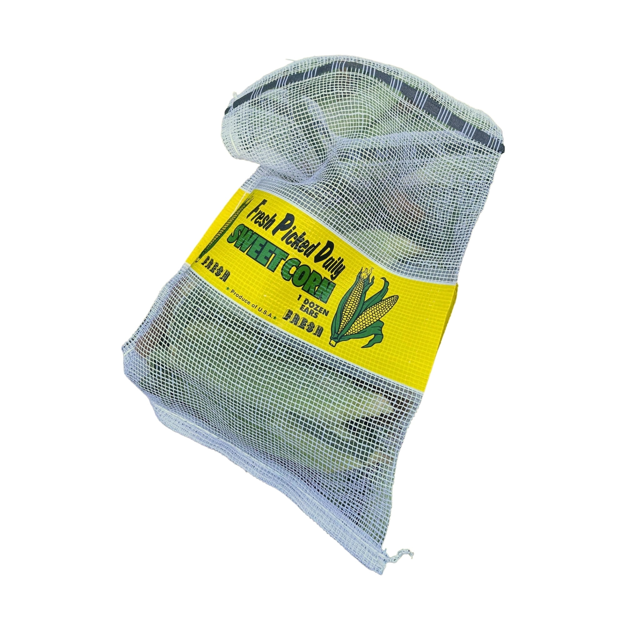 Mesh Corn Bags (12 Ear) - Cinch Closure for Easy Carry - White & Yellow - 16"x19" - 100 Ct