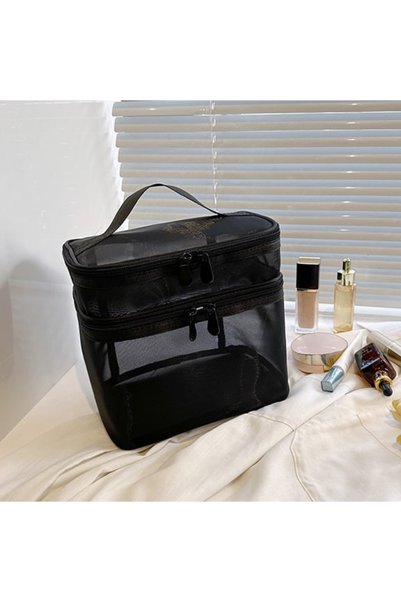 Mesh Cosmetic Bag under $5! Xqxayjr Mesh Cosmetic Bag, Black Travel Toiletry Organizer, Zippered Makeup Bag, Daily Use Cosmetic Case, Portable Storage Bag, Makeup Accessories Holder