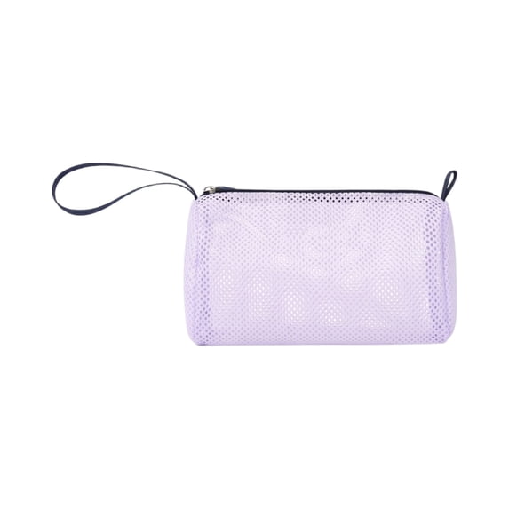 Mesh Cosmetic Bag Handheld Travel Organizer,Breathable Quick-Dry Nylon Makeup Pouch,Lightweight Portable Storage Solution for Beach Vacation Outdoor Trip and Daily Use Purple